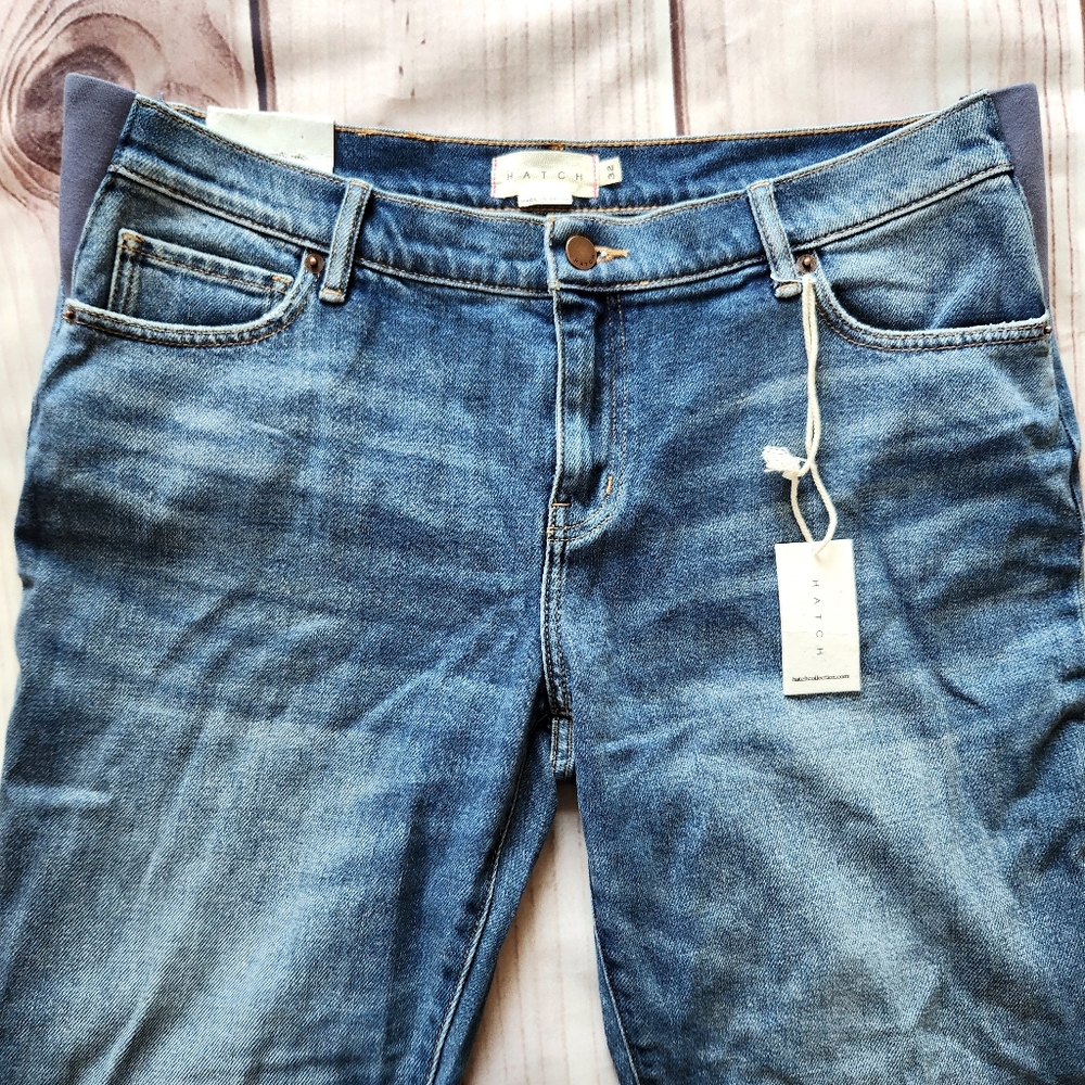 NWT Hatch "The Crop Under Belly Kick Flare" Cropped Jeans Blue Maternity Size 32 - Picture 4 of 14